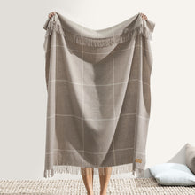 Load image into Gallery viewer, Taupe Windowpane Cashmere Throw
