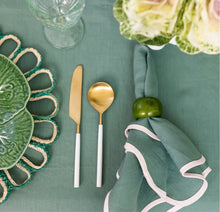 Load image into Gallery viewer, Scalloped Green with Soft Pink Trim Table Cloth
