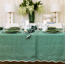 Load image into Gallery viewer, Scalloped Green with Soft Pink Trim Table Cloth
